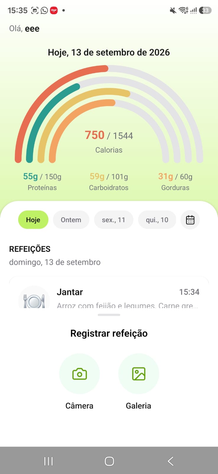 Tela de registro de refeição por foto ou pela galeria